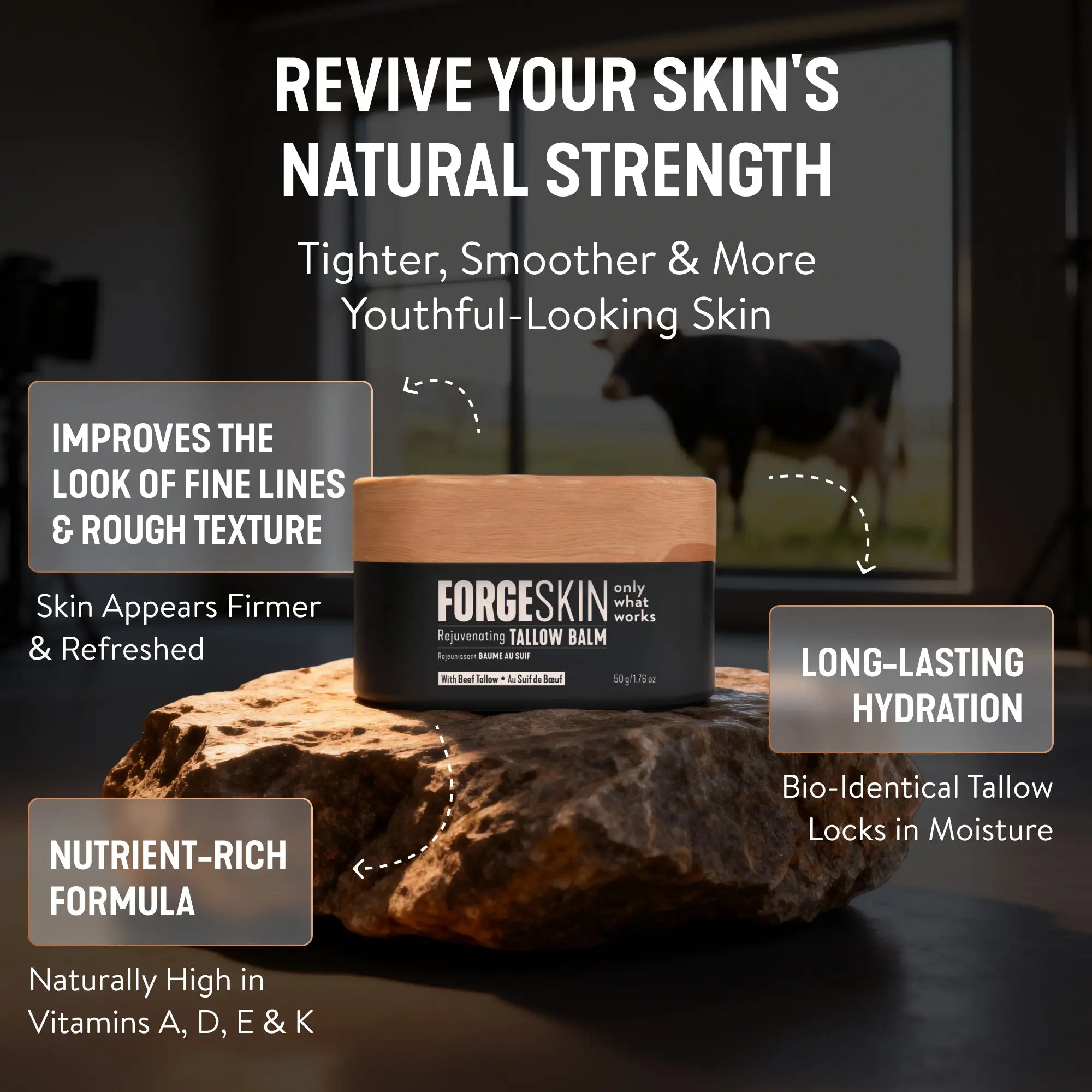 FORGE SKIN Wrinkle Defense & Natural Anti-Aging Beef Tallow Moisturizer for Men - Face Balm Skincare Cream for Dry Rough Skin Tallow-Based Mens Face Lotion for Hydration Firmness Wrinkle Repair & Glow Honey Jojoba Hydrating Smooth Skin Nourishing Moisture